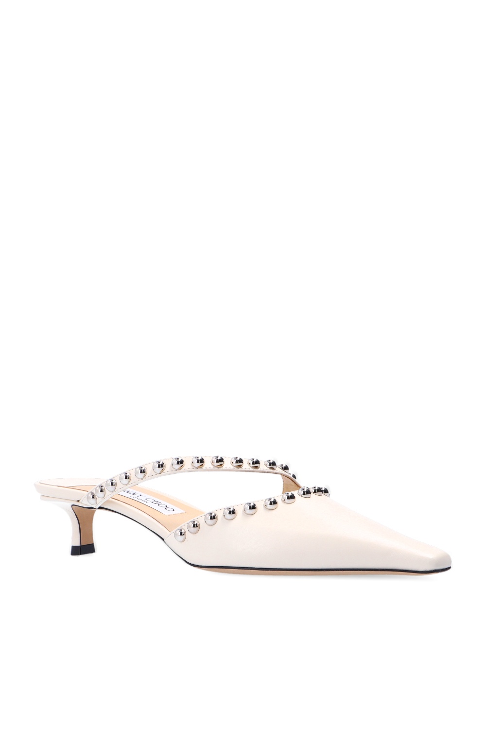 Jimmy Choo Ros 65 Black Leather Studded Metal Pearls Straps